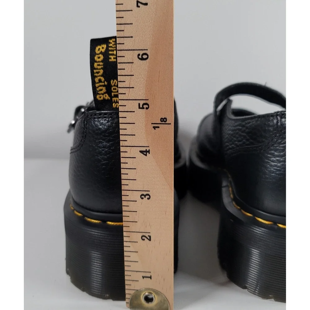 Dr. Martens Addina Flower Buckle Platform Mary Janes Black Milled Nappa Size 8